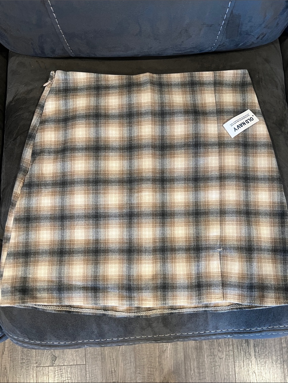 Old Navy Tan and Gray Plaid Mini Skirt